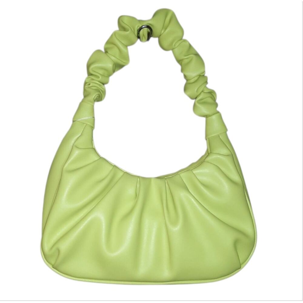 Isabelle Womens Vegan Lime Green Short Handle Ruched Hobo Bag NWT